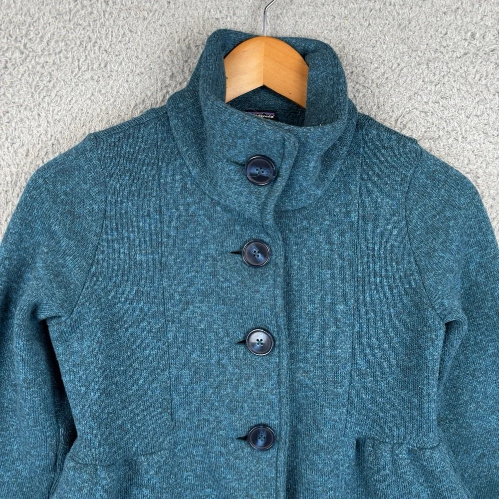 Girls Patagonia Better Together Sweater Teal Pea Coat Jacket Size Medium 10